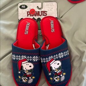 Snoopy Christmas Slippers - Blue and Red